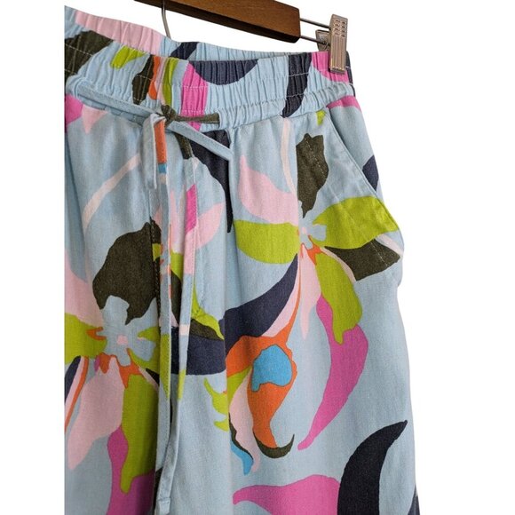 A New Day Wide Leg Linen Pants Small Blue Floral Tropical Beach Resort Cruise - Picture 3 of 7